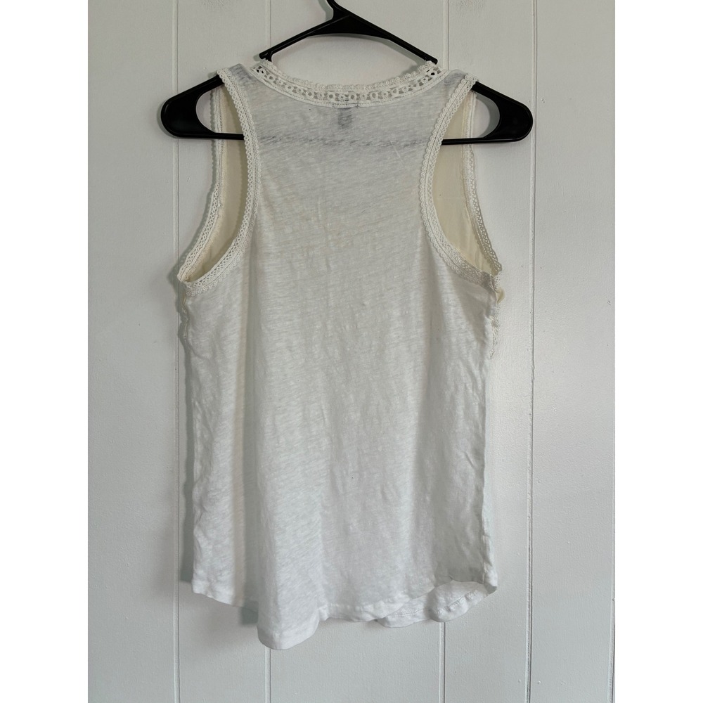 J.Crew White 100% Linen Crochet Lace Trim Tank Top Sleeveless Blouse A7282 Small - Picture 6 of 6